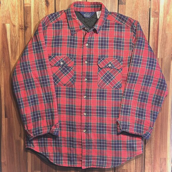 90s VTG Woolrich Quilted Mid-Heavy Weight Check Flannel - Picture 1 of 5